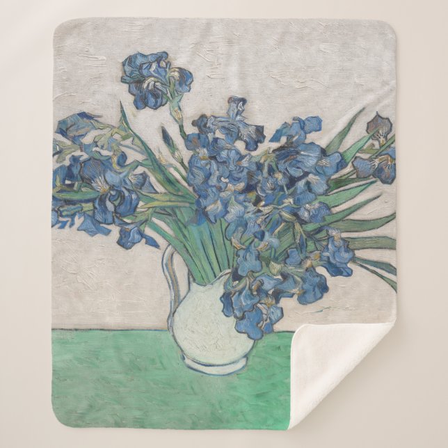 Van Gogh Iris Vase Painting Impressionism Sherpa Blanket (Front)