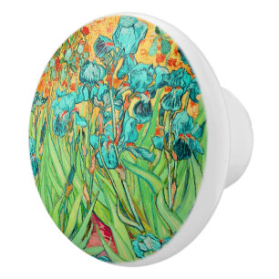 Van Gogh Irises at St. Remy, Teal Ceramic Knob