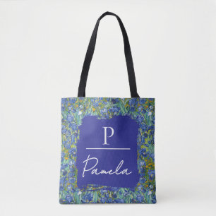 Van Gogh Irises Blue Green Monogram Tote Bag