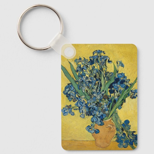 Van Gogh Irises - Bold Blue & Yellow Art Key Ring (Front)