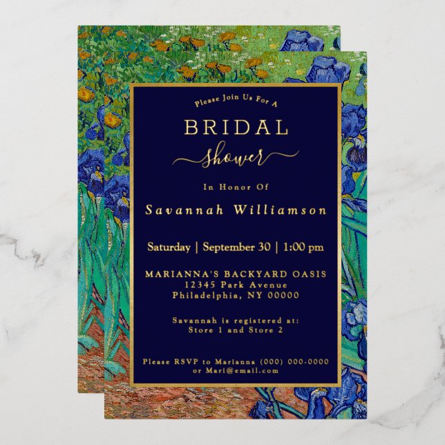 Van Gogh Irises Floral Painting Bridal Shower Gold (Front/Back)