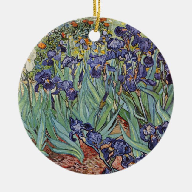Van Gogh Irises Impressionist Painting Ceramic Ornament (Front)