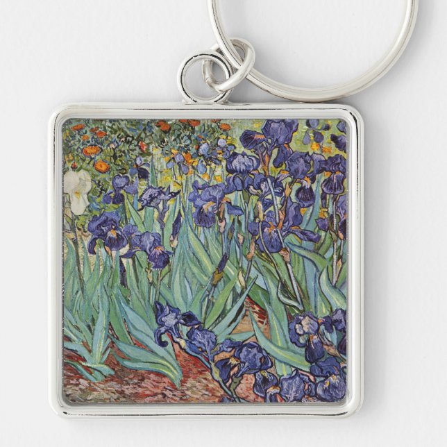 Van Gogh Irises Impressionist Painting Key Ring (Front)