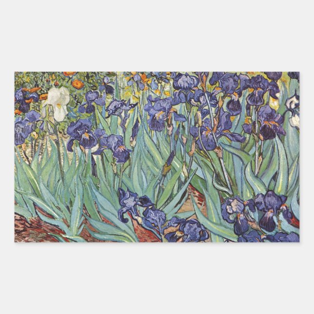 Van Gogh Irises Impressionist Painting Rectangular Sticker (Front)