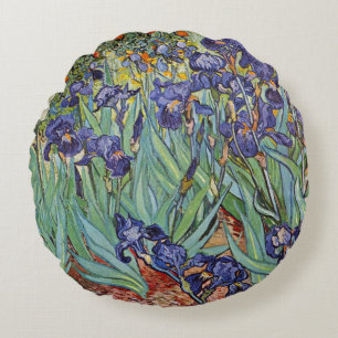 Van Gogh Irises Impressionist Painting Round Cushion