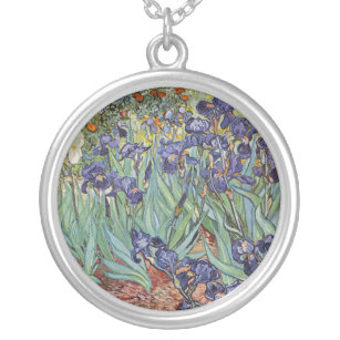 Van Gogh Irises Impressionist Painting Silver Plated Necklace