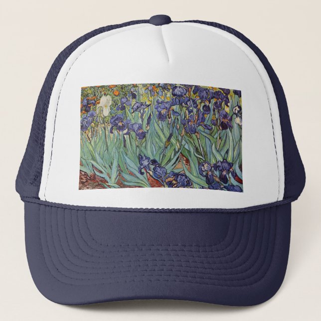 Van Gogh Irises Impressionist Painting Trucker Hat (Front)