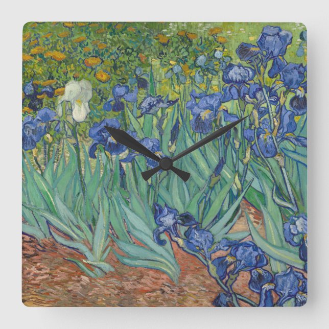 Van Gogh Irises Painting  Square Wall Clock (Front)