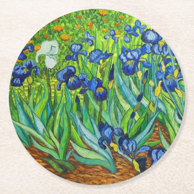 Van Gogh Irises Round Paper Coaster (Front)