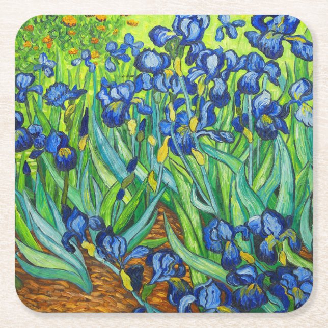Van Gogh Irises Square Paper Coaster (Front)