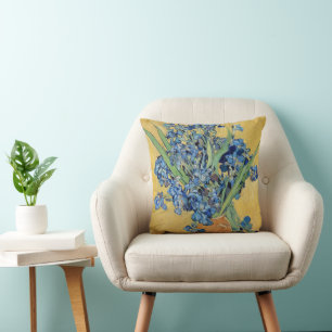 Van Gogh Irises Vase Gold Wall Blue Flowers Art Cushion