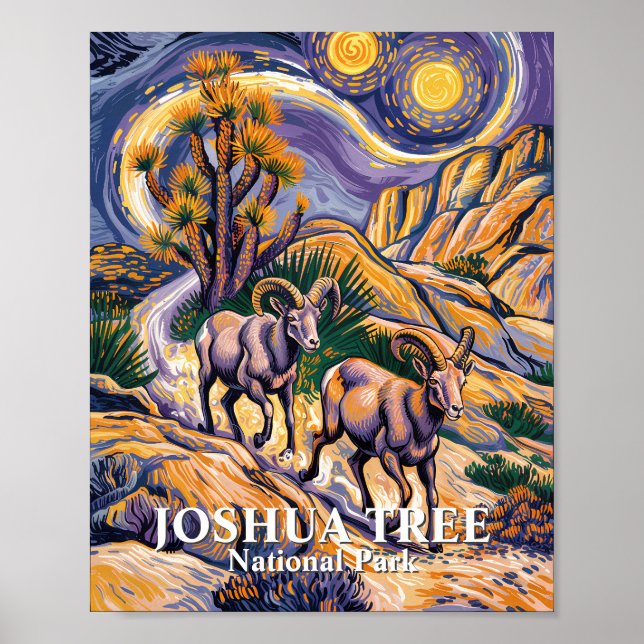 Van Gogh Joshua Tree Wildlife Sheep & Custom Text Poster (Front)