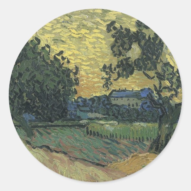 Van Gogh Landscape at Twilight Classic Round Sticker (Front)
