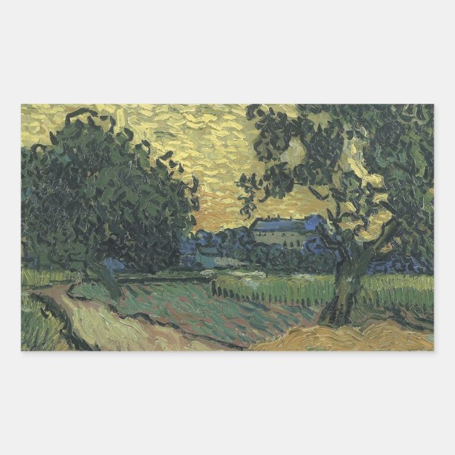 Van Gogh Landscape at Twilight Rectangular Sticker (Front)