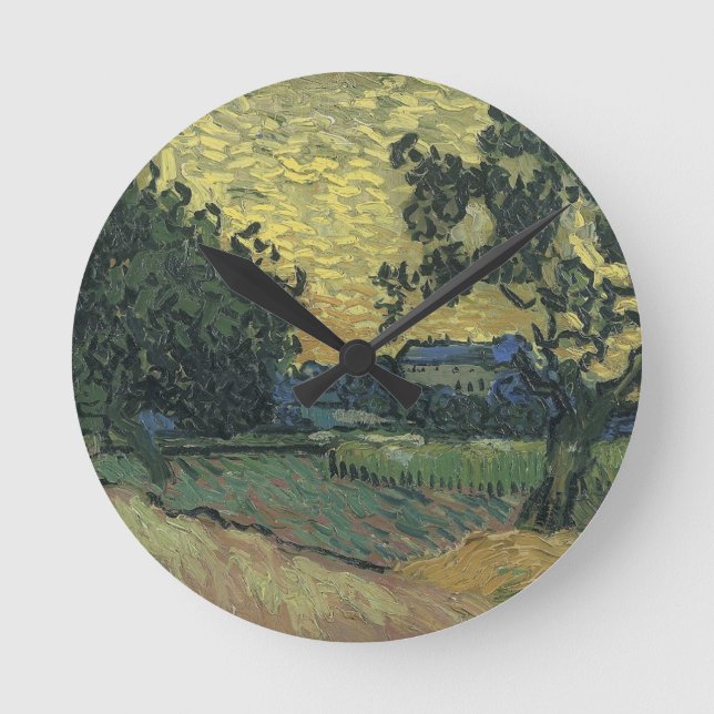 Van Gogh Landscape at Twilight Round Clock (Front)