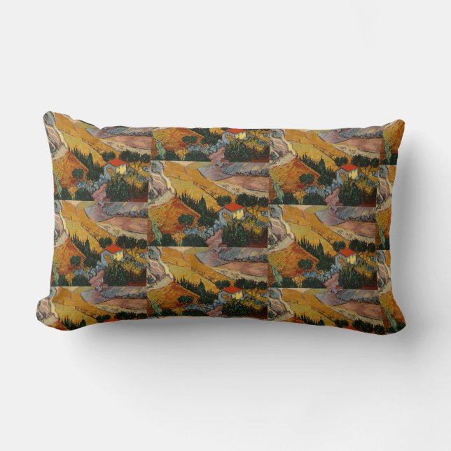 Van Gogh Landscape with House and Ploughman Lumbar Cushion (Front)