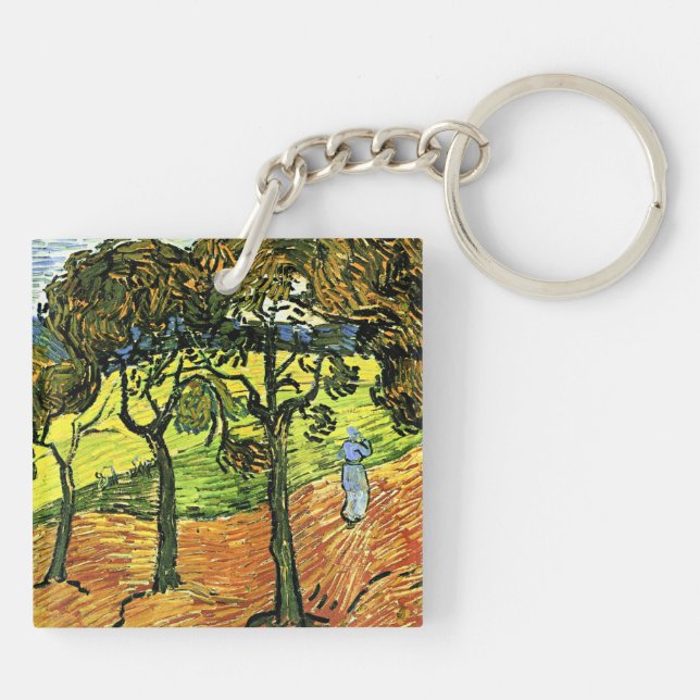 Van Gogh - Landscape with Trees and Figures Key Ring (Back)