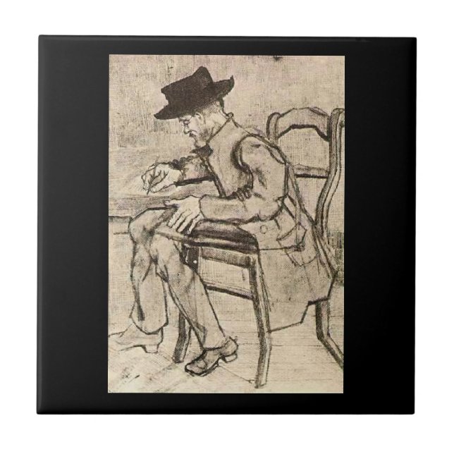 Van Gogh - Man Writing, Facing Left, Ceramic Tile (Front)