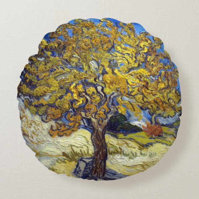 Van Gogh Mulberry Tree Masterpiece Art Round Cushion (Front)