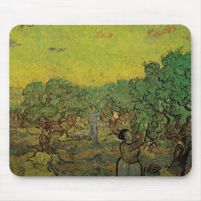 Van Gogh Olive Grove Picking Figures, Fine Art Mouse Pad (Front)