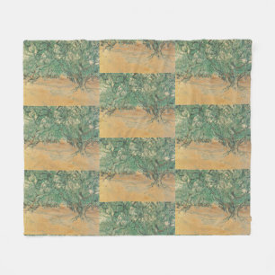 Van Gogh Olive Grove - Sage Green Nature Art Fleece Blanket