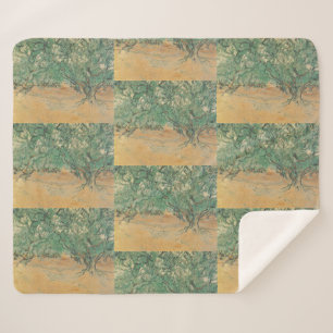 Van Gogh Olive Grove - Sage Green Nature Art Sherpa Blanket