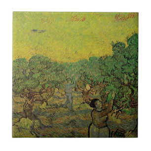 Van Gogh Olive Grove w Picking Figures Vintage Art Ceramic Tile