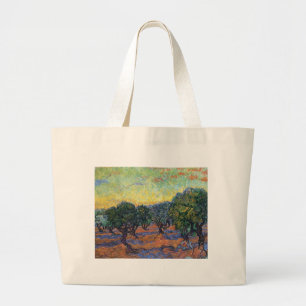 Van Gogh Olive Grove with Orange Sky Large Tote Bag