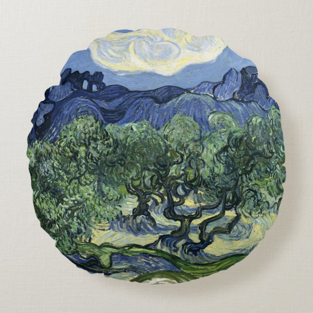 Van Gogh Olive Trees - Blue Mountain Art Round Cushion (Front)