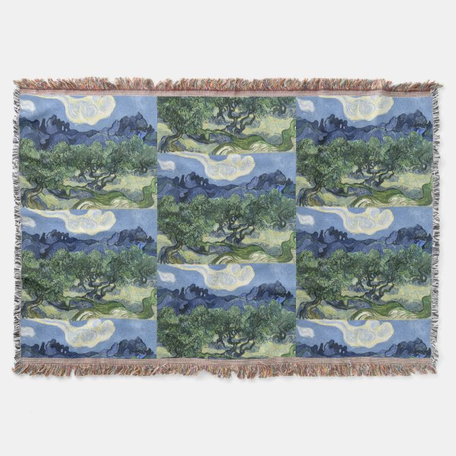 Van Gogh Olive Trees - Blue Mountain Art Throw Blanket (Front)