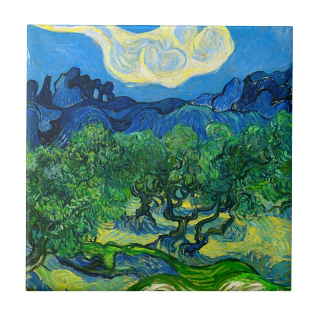 Van Gogh Olive Trees in a Mountainous Landscape Ceramic Tile (Front)