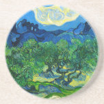 Van Gogh Olive Trees in a Mountainous Landscape Coaster<br><div class="desc">Sandstone Coaster featuring Vincent van Gogh’s oil painting Olive Trees in a Mountainous Landscape (1889). Green olive trees decorate a mountainside underneath a starry night sky. A marvellous gift for lovers of Post-Impressionism and Dutch art collectors!</div>