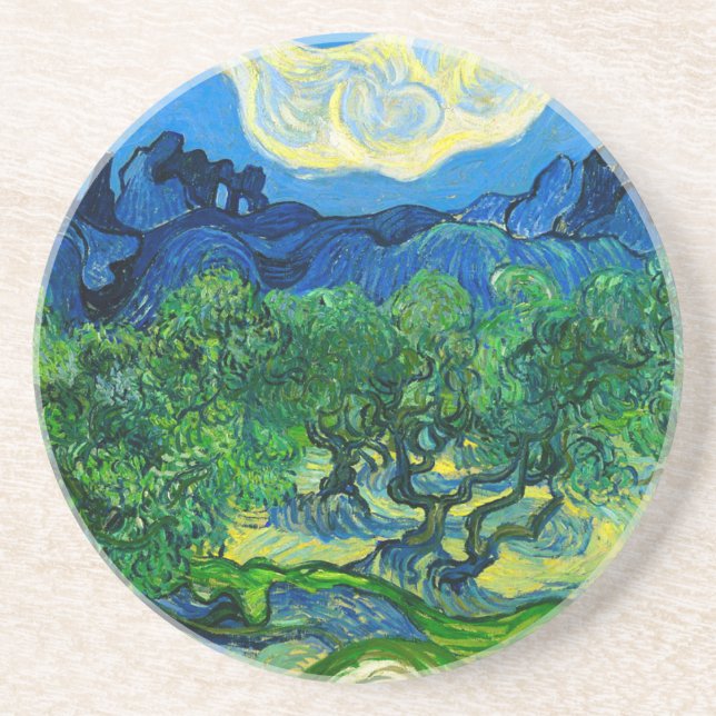 Van Gogh Olive Trees in a Mountainous Landscape Coaster (Front)