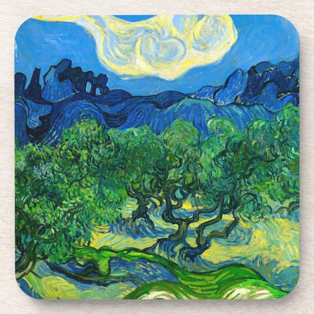 Van Gogh Olive Trees in a Mountainous Landscape Coaster (Front)
