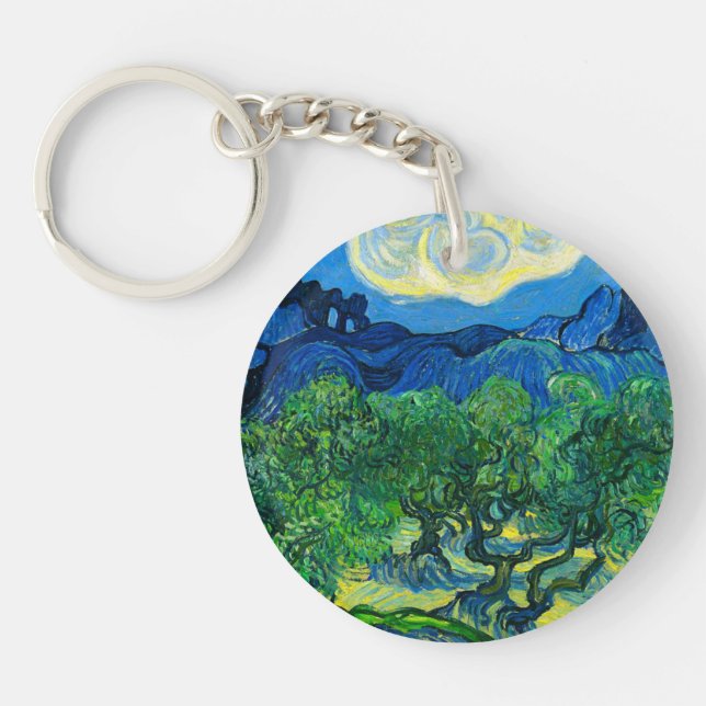 Van Gogh Olive Trees in a Mountainous Landscape Key Ring (Front)