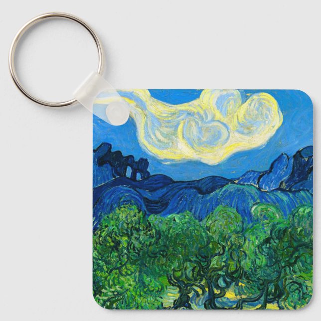 Van Gogh Olive Trees in a Mountainous Landscape Key Ring (Front)