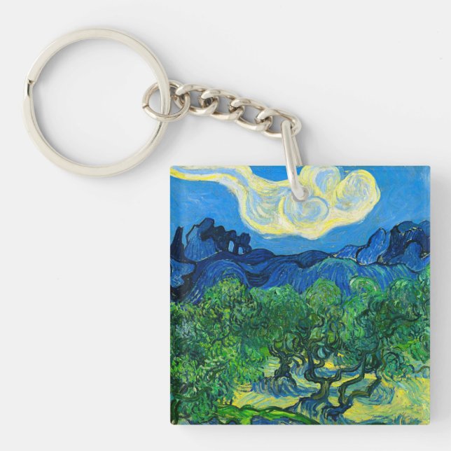 Van Gogh Olive Trees in a Mountainous Landscape Key Ring (Front)