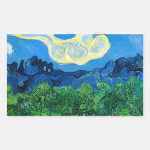 Van Gogh Olive Trees in a Mountainous Landscape Rectangular Sticker