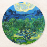 Van Gogh Olive Trees in a Mountainous Landscape Round Paper Coaster<br><div class="desc">Paper Coaster featuring Vincent van Gogh’s oil painting Olive Trees in a Mountainous Landscape (1889). Green olive trees decorate a mountainside underneath a starry night sky. A marvellous gift for lovers of Post-Impressionism and Dutch art collectors!</div>