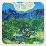 Van Gogh Olive Trees in a Mountainous Landscape Square Paper Coaster<br><div class="desc">Paper Coasters featuring Vincent van Gogh’s oil painting Olive Trees in a Mountainous Landscape (1889). Green olive trees decorate a mountainside underneath a starry night sky. A marvellous gift for lovers of Post-Impressionism and Dutch art collectors!</div>
