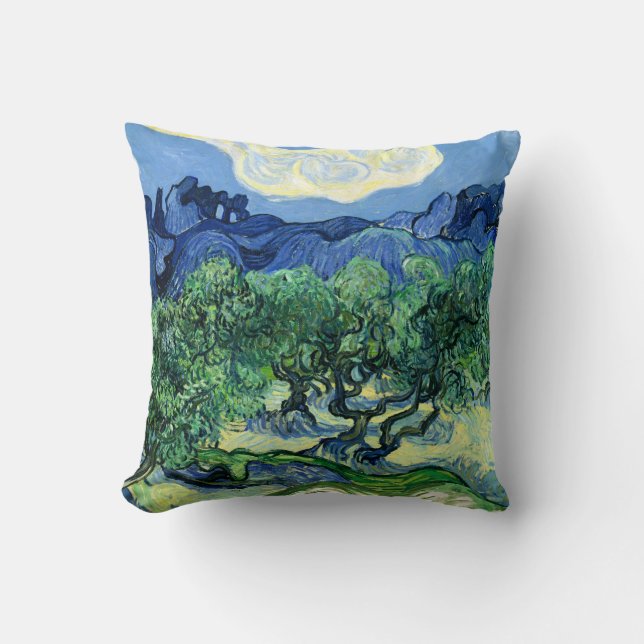 Van Gogh - Olive Trees with Alpilles Background Cushion (Front)