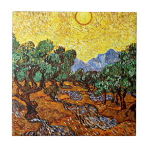 Van Gogh - Olive Trees with Yellow Sky and Sun Ceramic Tile