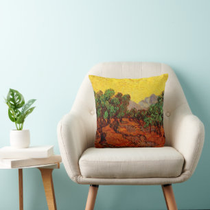 Van Gogh Olive Trees with Yellow Sky and Sun Cushion