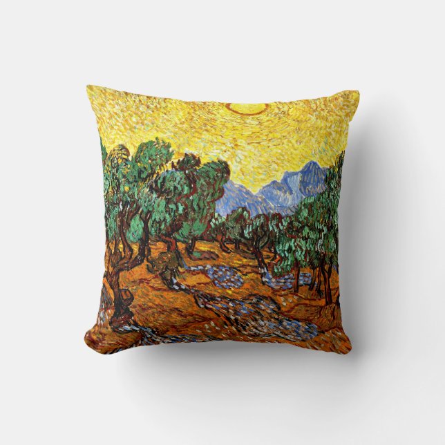 Van Gogh - Olive Trees with Yellow Sky and Sun... Cushion (Front)