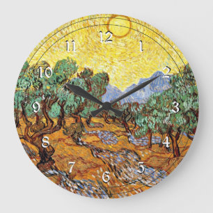 Van Gogh: Olive Trees with Yellow Sky and Sun Larg Large Clock