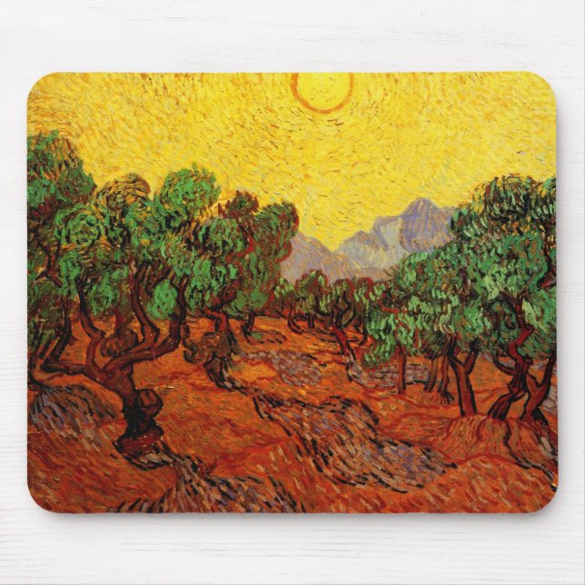 Van Gogh Olive Trees with Yellow Sky and Sun Mouse Pad (Front)