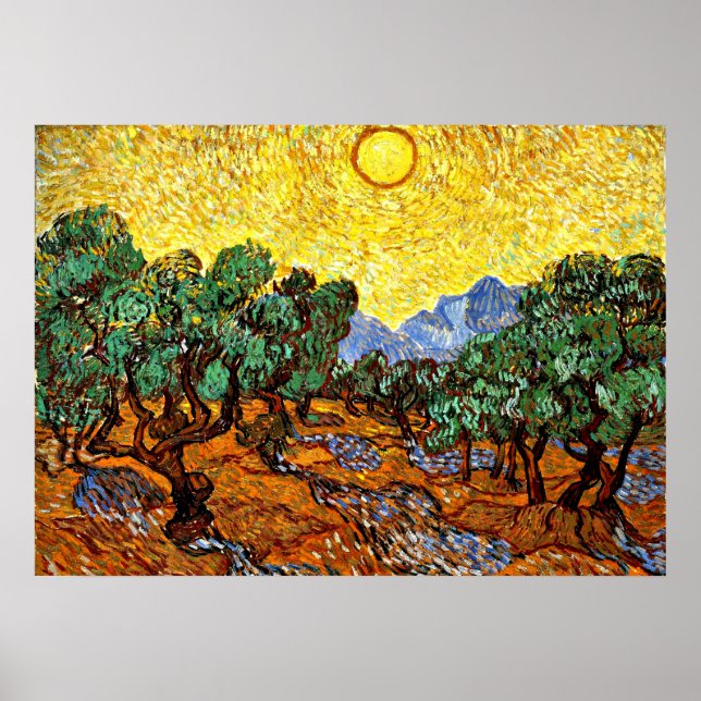 Van Gogh - Olive Trees with Yellow Sky and Sun Poster (Front)