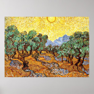 Van Gogh: Olive Trees with Yellow Sky and Sun Poster