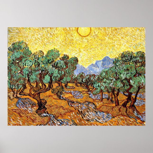 Van Gogh: Olive Trees with Yellow Sky and Sun Poster (Front)