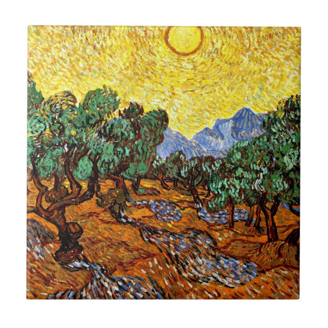 Van Gogh - Olive Trees with Yellow Sky and Sun Tile (Front)